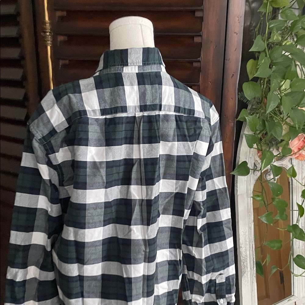 Mercantile J Crew Men's Green and White Plaid Shirt XL - Picture 9 of 10